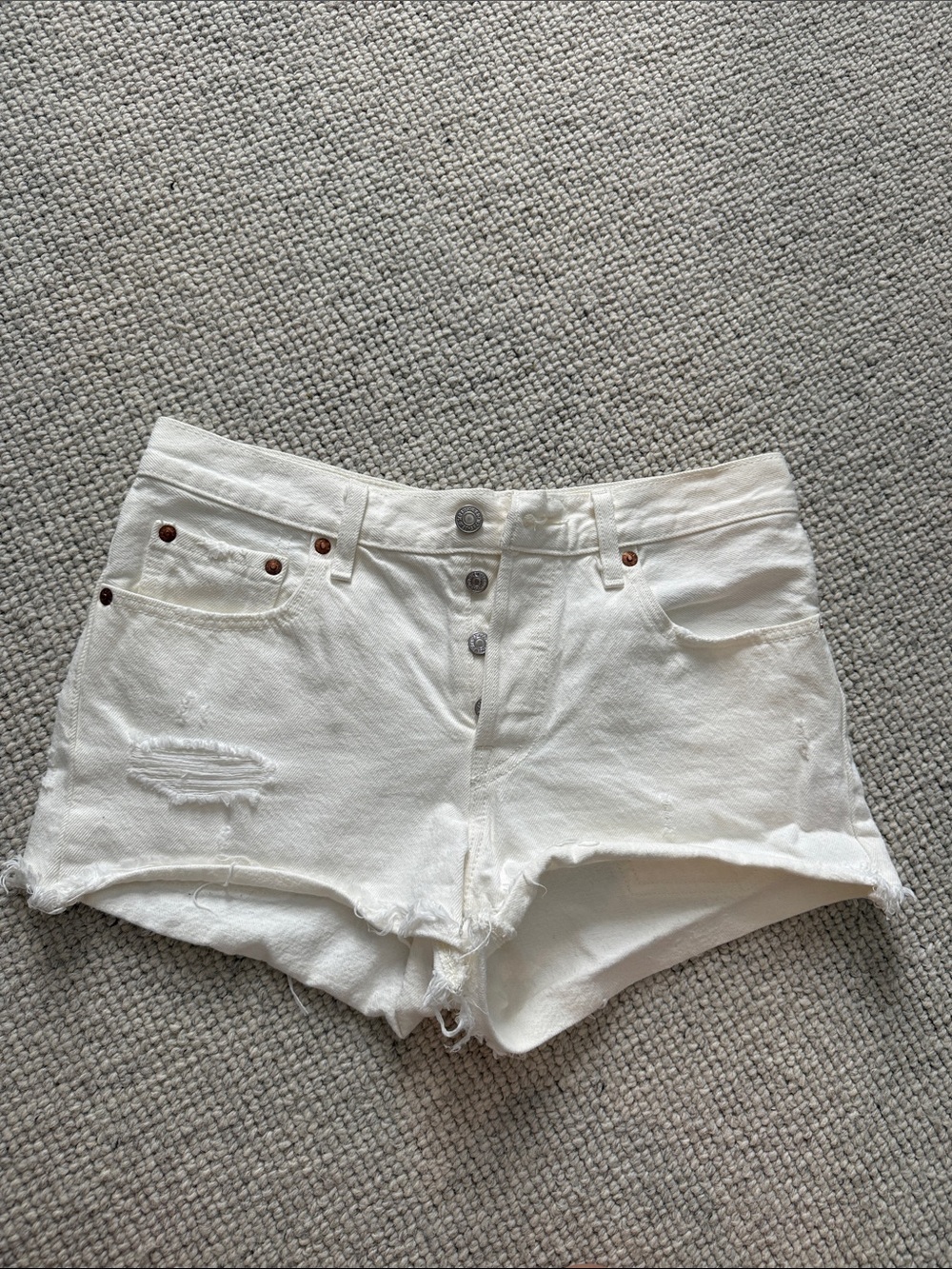 Levi's 501 White Button-Fly Distressed Denim Shorts SIZE 27
